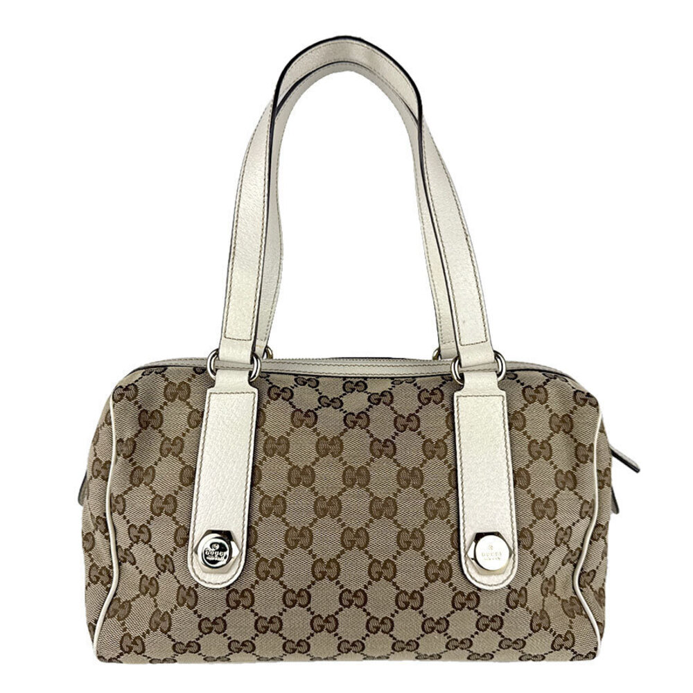 Gucci Top Handle Bag GG Canvas Leather Ivory White Beige